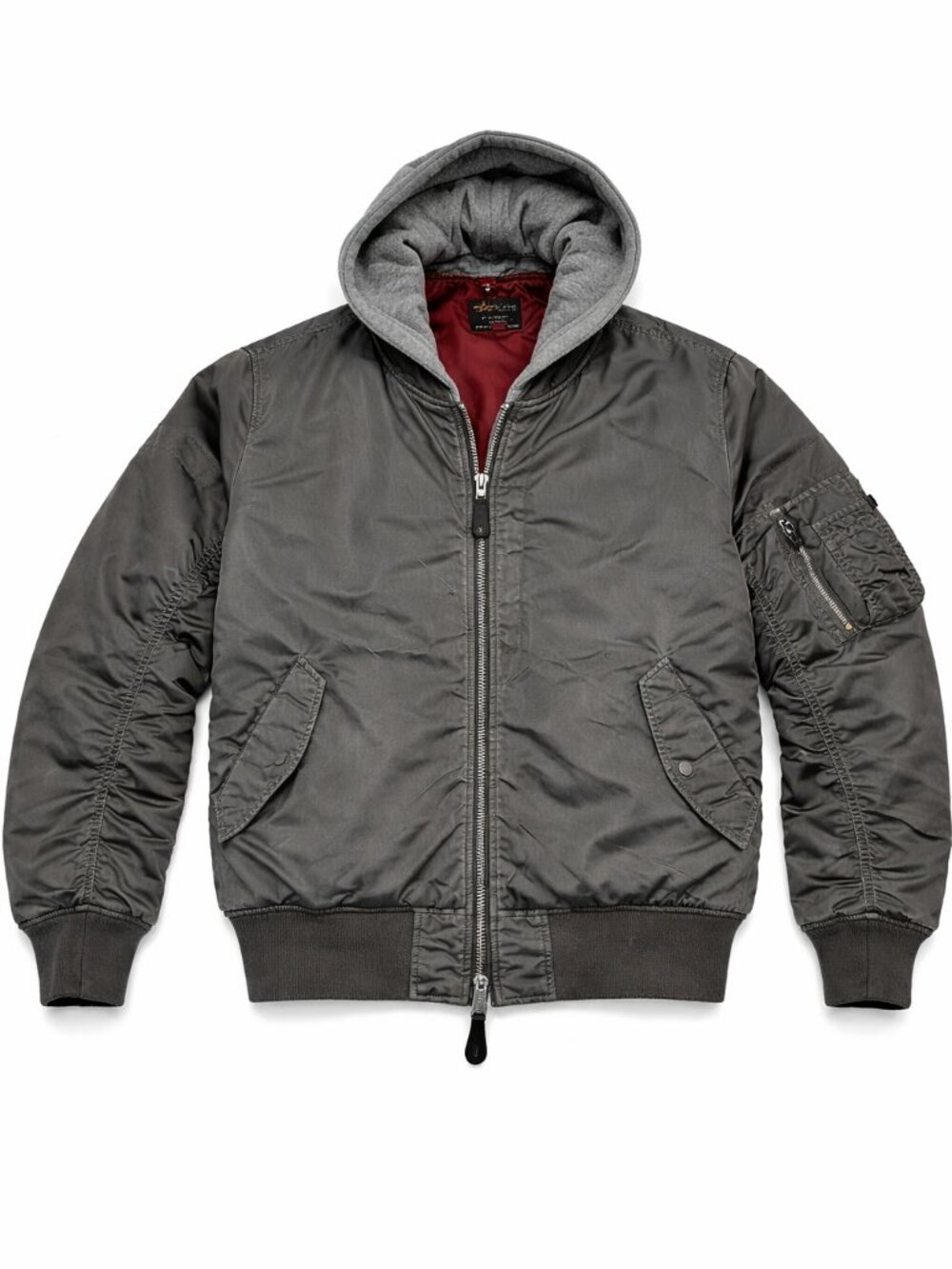Alpha Industries MA-1 Bomber Jacket Hooded Gray XL Military Flight Jacket